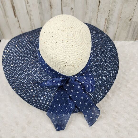 Navy Blue Wide Brim Floppy Sun Hat One Size - Picture 6 of 9